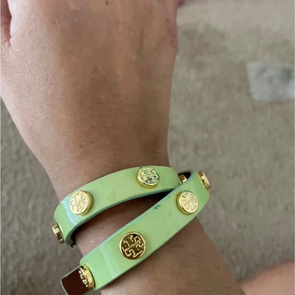 Tory Burch Mint Green and Gold Wrap Bracelet